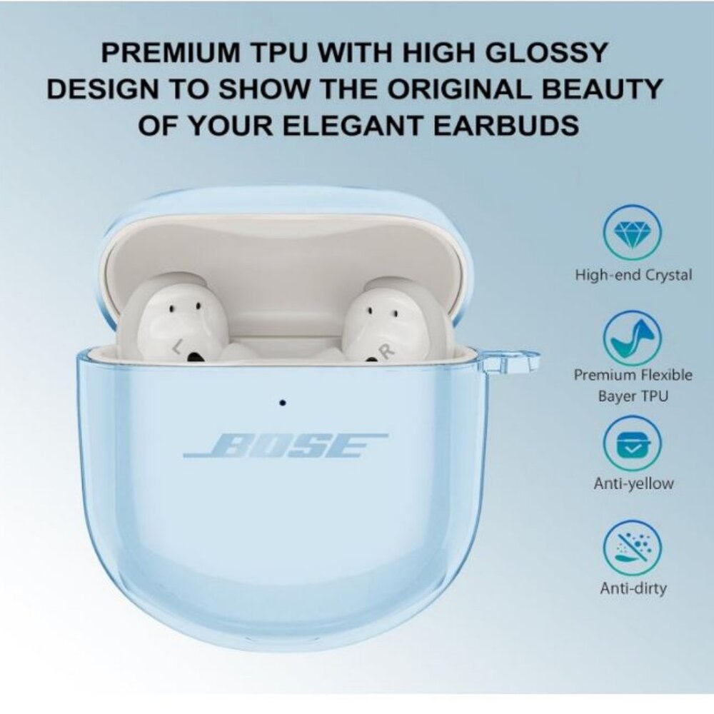 Bose QuietComfort II Ultra Earbud Clear Blue TPU Case w/Cleaner Tool